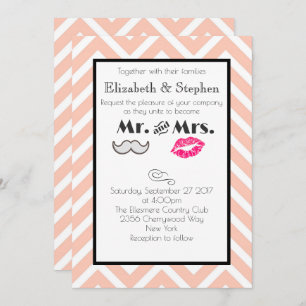 Invitación Mustache and Lips Mr. y la Sra. Peach Boda