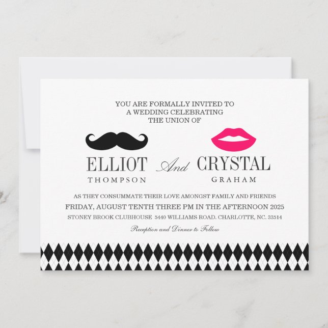Invitación Mustache and Lips Wedtation Blk Text (Anverso)