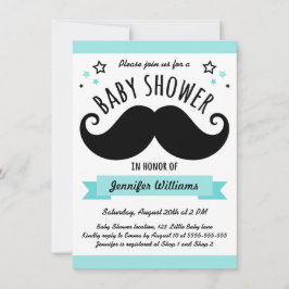 Invitación Mustache baby ducha aquino azul