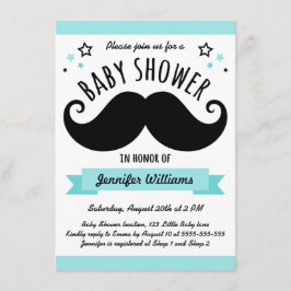 Invitación Mustache baby ducha aquino azul