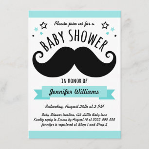 Invitación Mustache baby ducha aquino azul