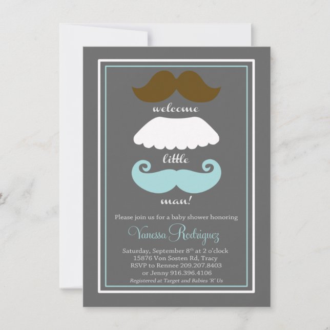Invitación  Mustache Baby Shower (Anverso)