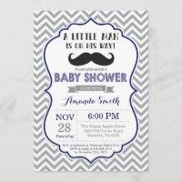 Mustache Baby Shower invita a la marina azul y gri