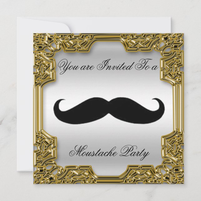 Invitación Mustache Birthday Party Invitation Silver (Anverso)