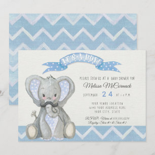 Invitación Mustache Cute bebé Elefante Chevron