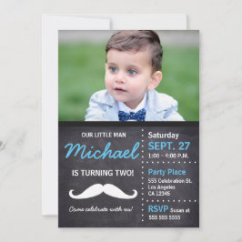 Invitación Mustache de la foto del cumpleaños del pequeño hom