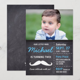 Invitación Mustache de la foto del cumpleaños del pequeño hom