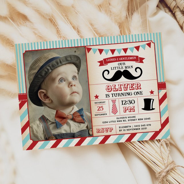 Invitación Mustache de pequeño hombre retro foto de niño de c (Subido por el creador)