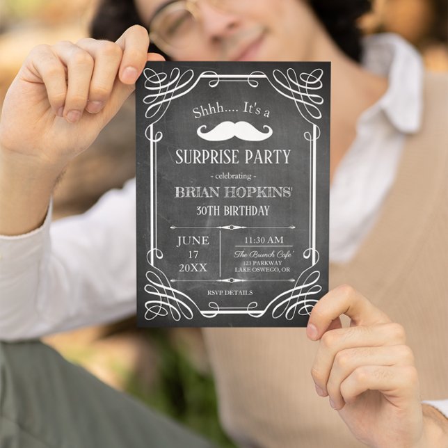 Invitación Mustache estilo retro Chalkboard Fiesta del B'day  (Subido por el creador)