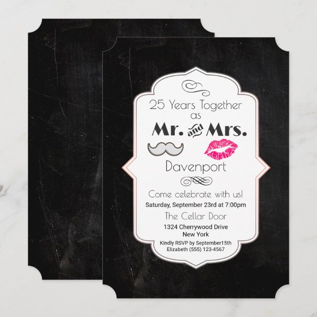 Invitación Mustache & Lips Mr. y la Sra. - Aniversario (Anverso / Reverso)