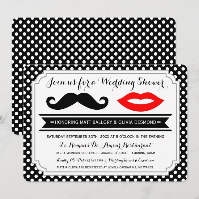 Invitación Mustache & Lips Wedding Shower (Anverso / Reverso)