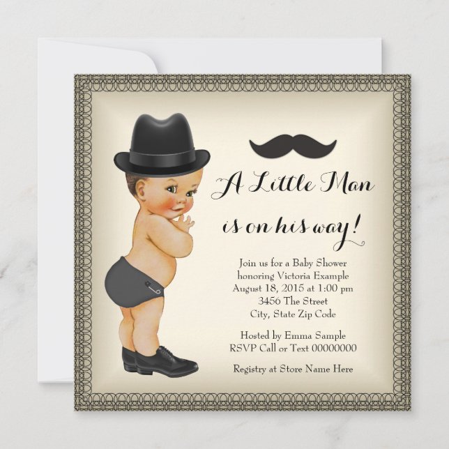 Invitación Mustache Little Man Baby Shower (Anverso)