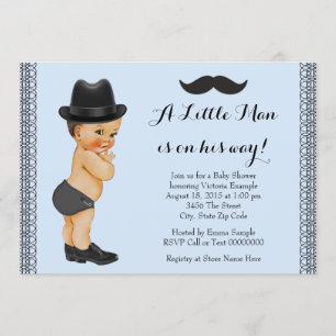 Invitación Mustache Little Man Blue and Black Baby Shower