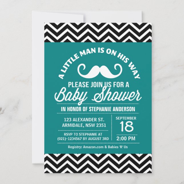Invitación Mustache, pequeño bebé (Anverso)