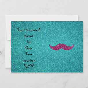Invitación Mustache rosa purpurina