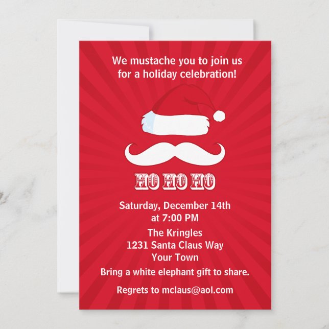 Invitación Mustache Santa Red (Anverso)