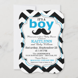 Invitación Mustache y Chevron Print Boy Baby Shower invitan