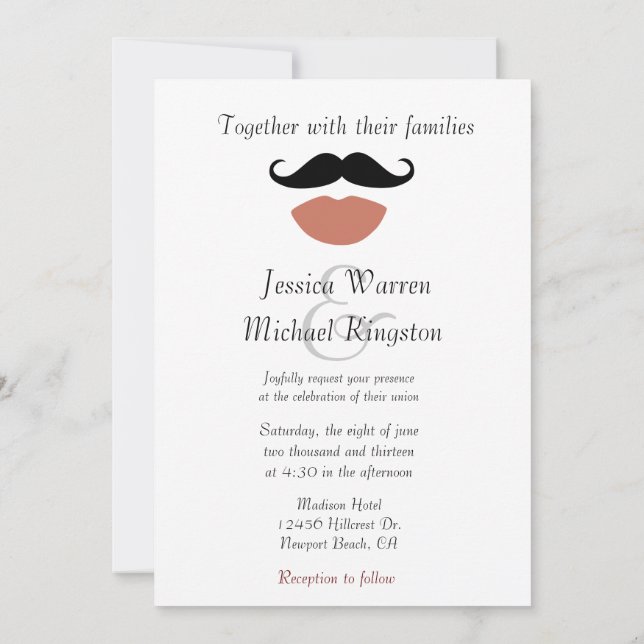 Invitación Mustaches Red Lips Boda (Reverso)