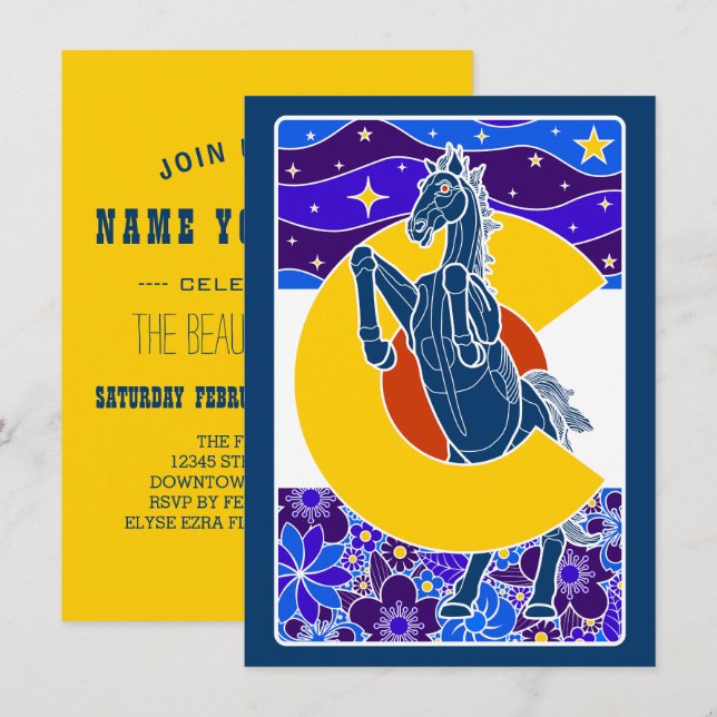 Invitación mustang azul de colorado (Anverso / Reverso)
