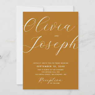 Invitación Mustard Brown Boda Foto Rústica Caída y QR