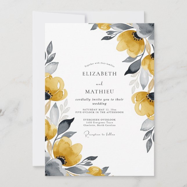 Invitación Mustard Chic Botanical Wedding (Anverso)
