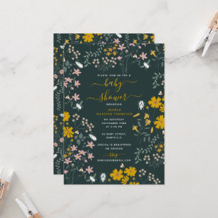 Invitación Mustard Floral Bohemian Wildflowers Baby Shower