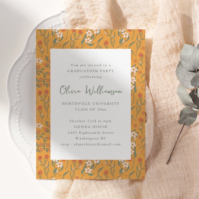 Invitación Mustard Floral Modern Graduation Party 2026 (Subido por el creador)