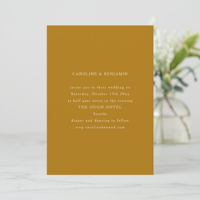 Invitación Mustard Gold Classic Serif Minimalist Wedding (Anverso de pie)