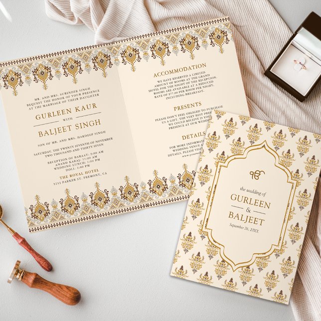 Invitación Mustard Ikat All in One Anand Karaj Sikh Boda (Subido por el creador)