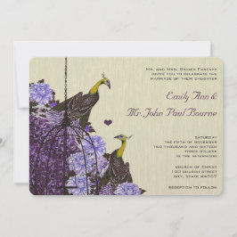 Invitación Mustard Vintage Peacock BirdCage