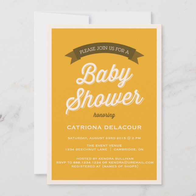 Invitación Mustard Vintage Typography Baby Shower (Anverso)