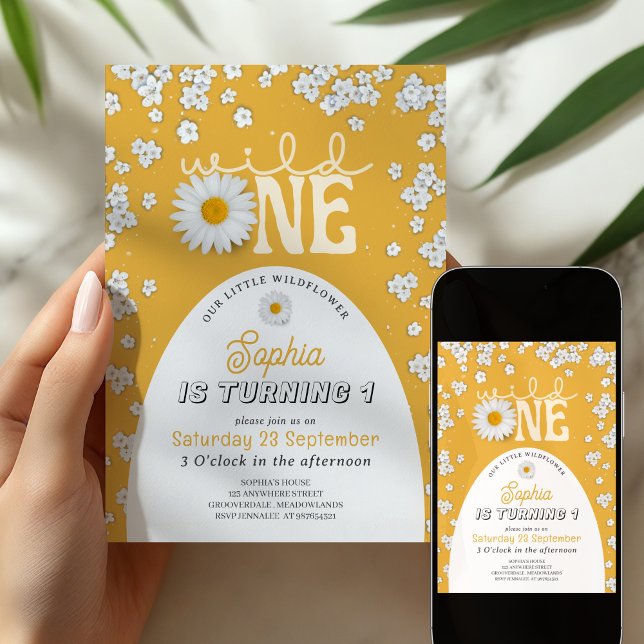 Invitación Mustard Wild One Daisy 1st Birthday Invitation (Subido por el creador)