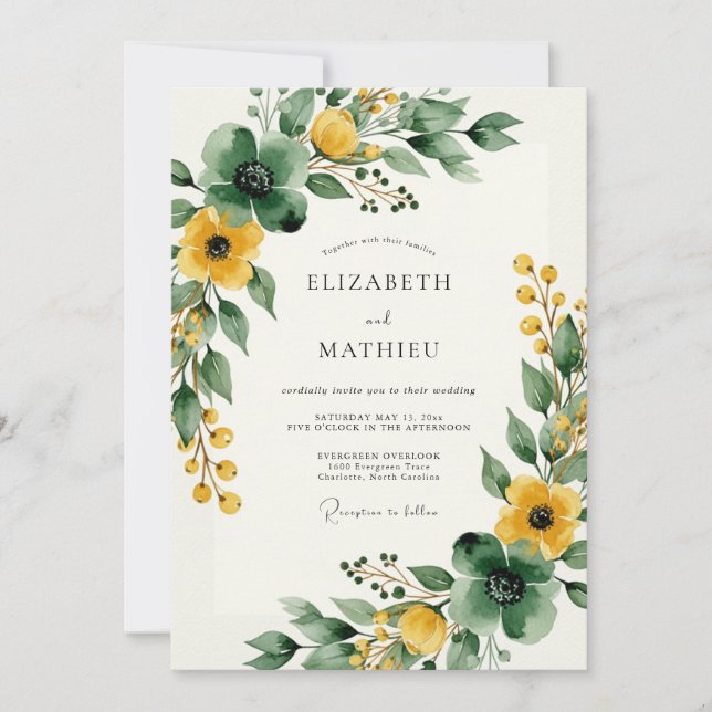 Invitación Mustard Yellow Exquisite Forest Wedding (Anverso)