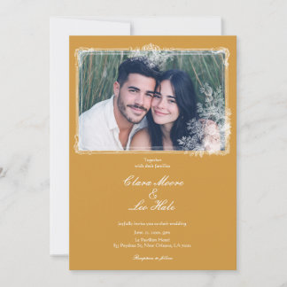 Invitación Mustard Yellow Vintage Ornate Frame Wedding Photo