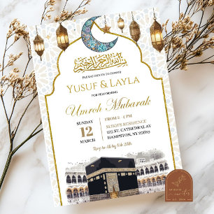 Invitación musulmana Umroh Mubarak de oro,