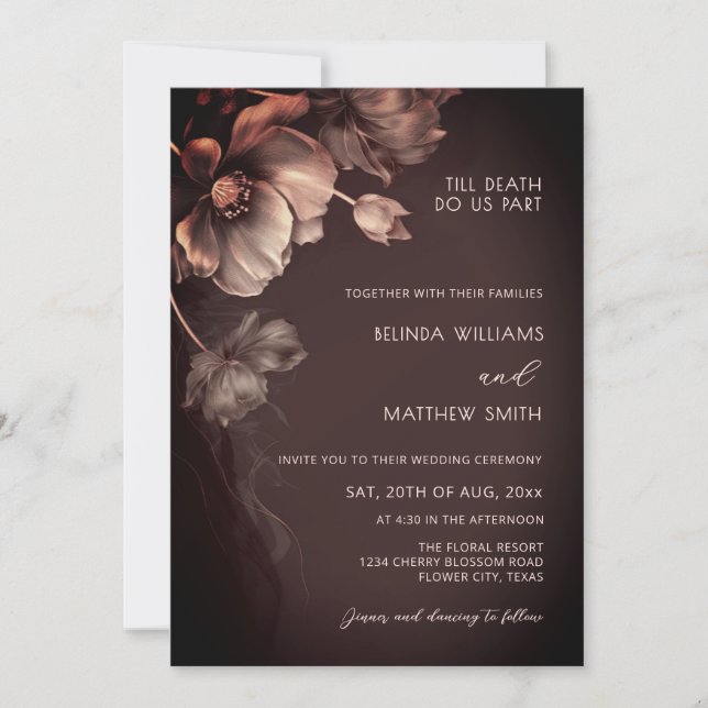 Invitación Muted Colors Metallic 3D Flowers Wedding  (Anverso)
