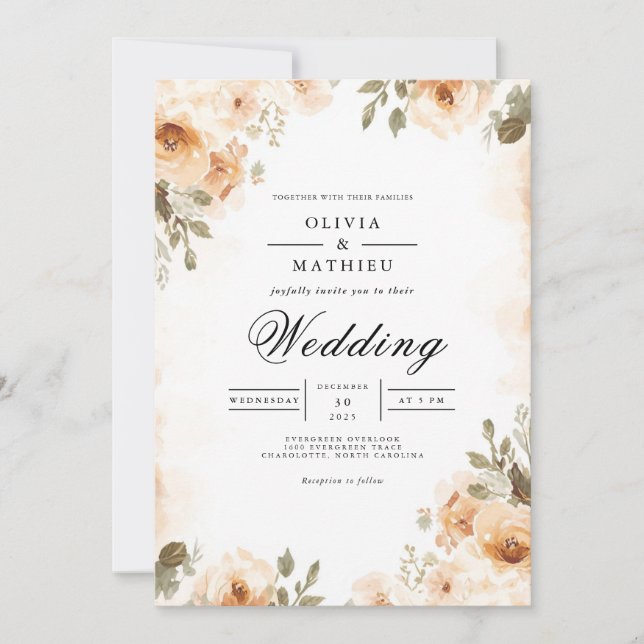 Invitación Muted Earth Tones Floral Arch Wedding (Anverso)