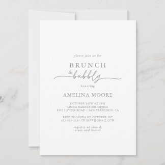 Invitación Muted Gray Minimal Brunch and Bubbly Bridal Shower