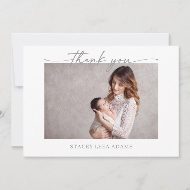 Invitación Muted Gray Minimalist Baby Photo Thank You Card (Anverso)