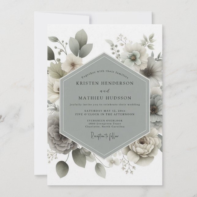 Invitación Muted Green Botanical Romance Wedding (Anverso)