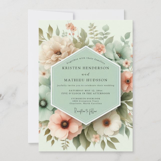 Invitación Muted Green Floral Whimsy Wedding (Anverso)