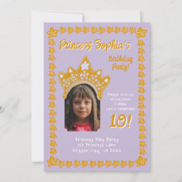 Invitación Muted Lilac Princess Crown Floral Photo Birthday
