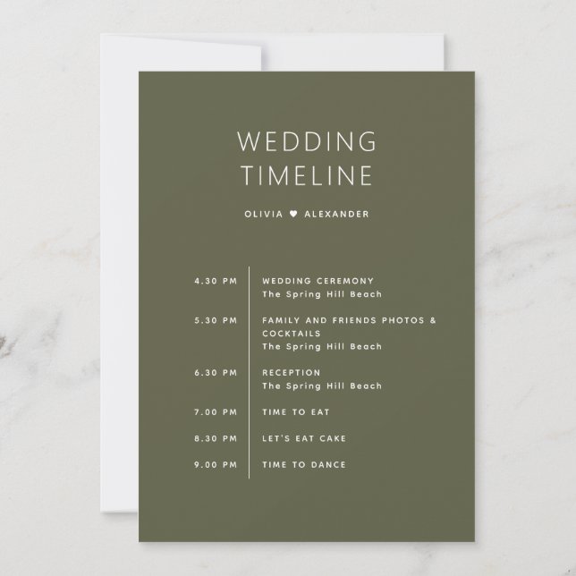 Invitación Muted Olive Green Timeline | Woodland Wedding  (Reverso)