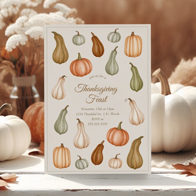 Invitación Muted Pumpkin and Gourd Thanksgiving Dinner (Subido por el creador)