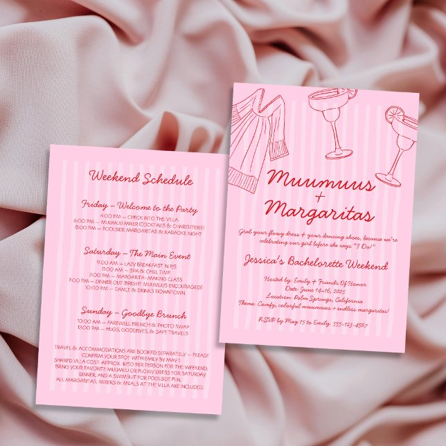 Invitación Muumuus & Margaritas Pink & Red Bachelorette (Muumuus & Margaritas Pink & Red Bachelorette Invitation)