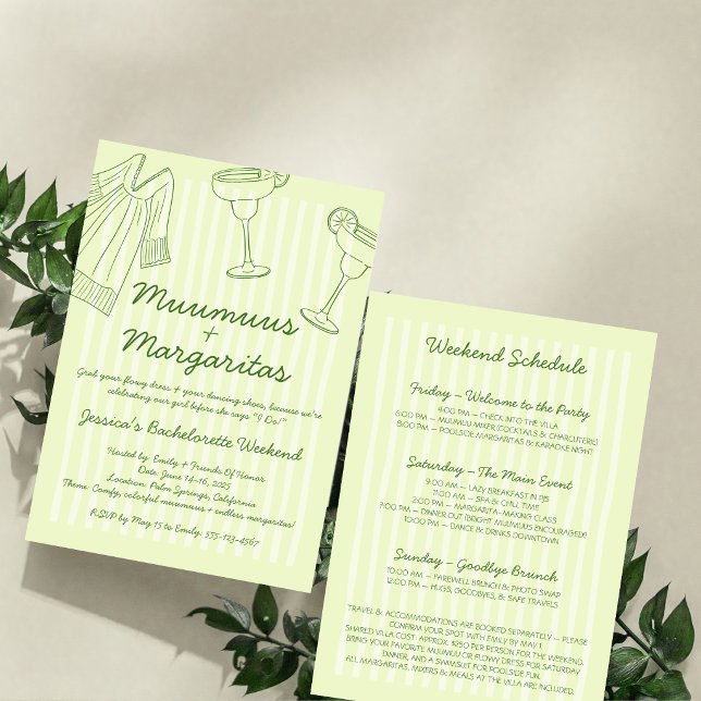 Invitación Muumuus y Margaritas Fin de semana de soltera verd (Muumuus & Margaritas Green Bachelorette Weekend Invitation)