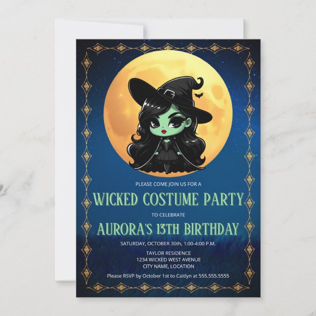 Invitación Muy divertido Green Witch Halloween Cumpleaños (Anverso)