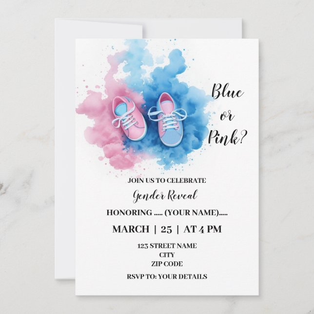 Invitación Muy lindo bebé zapatos género (Anverso)