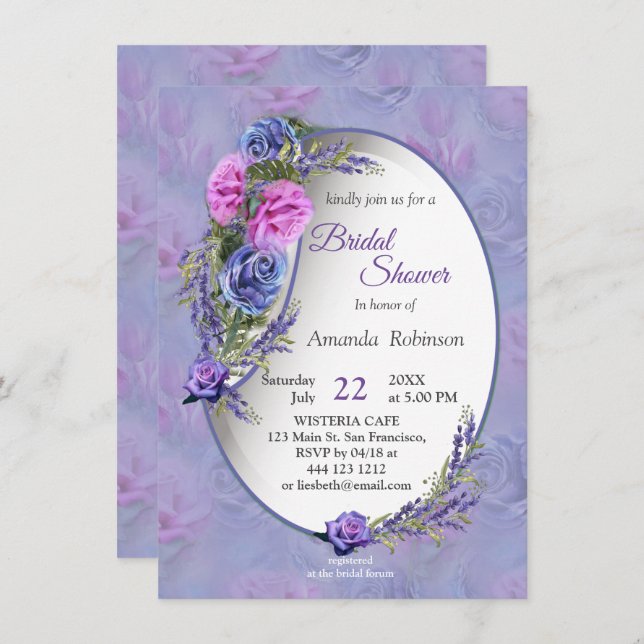 Invitación Muy peri acuarela, Rosas, tulipanes (Anverso / Reverso)