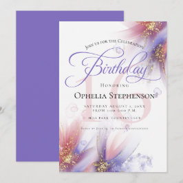 Invitación Muy Peri Lilac Rosa Resumen Cumpleaños Floral 